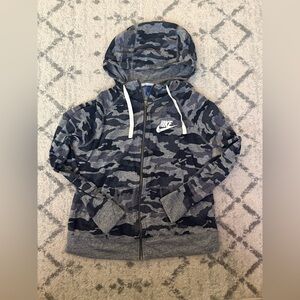 Nike Women’s Gym Vintage Gray Camo Full Zip Hoodie XL Swoosh Logo